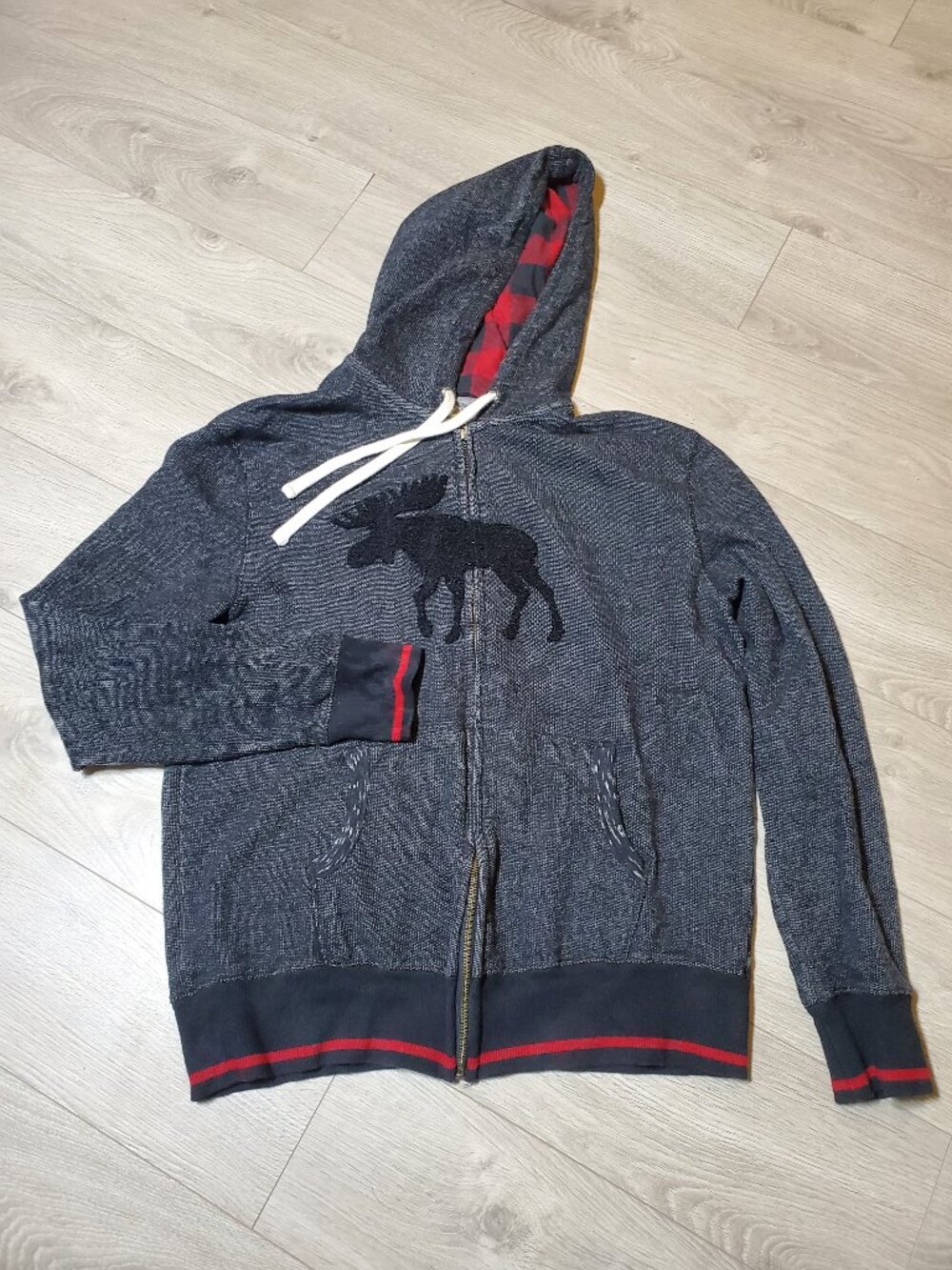 Hatley Heritage Men's Hooded Sweatshirt Hoodie Black Grey Plaid Hood SZ Large